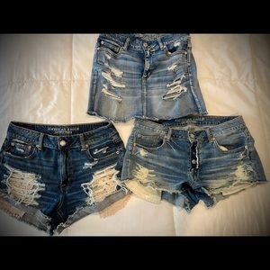 American Eagle Hi-rise Festival denim shorts and mini skirt.THREE ITEMS for $30.